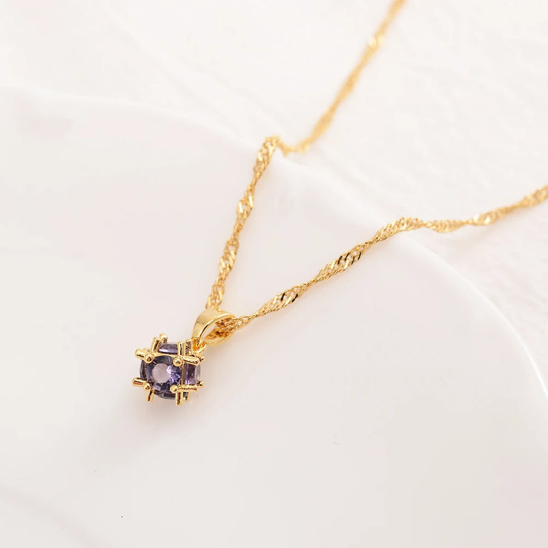 Irregular Purple Zircon Pendant Necklace Earrings Set