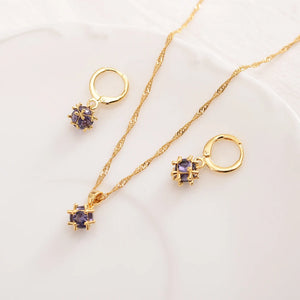 Irregular Purple Zircon Pendant Necklace Earrings Set