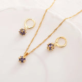 Irregular Purple Zircon Pendant Necklace Earrings Set