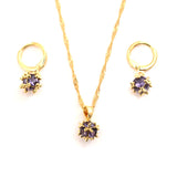 Irregular Purple Zircon Pendant Necklace Earrings Set