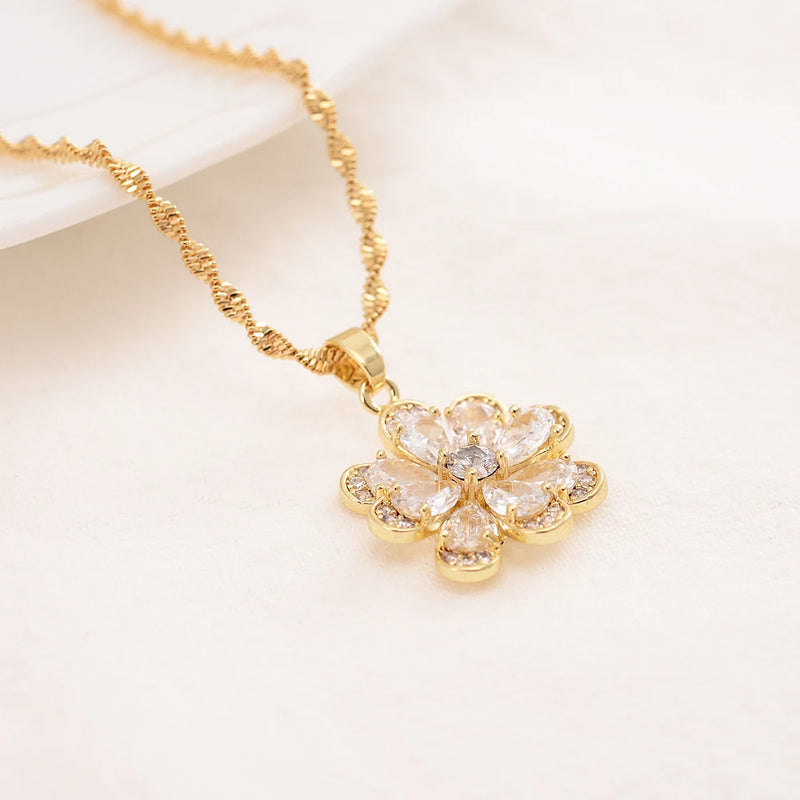 Bangrui Plated Flower Pendant Necklace CZ Wedding Jewelry