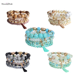 Bohemia Glass Stone Beads Bracelet Set for Women 5PC/Set