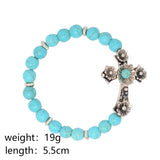 Religious Vintage Stone Bracelet Ethnic Cross Charm Beads Pulseras