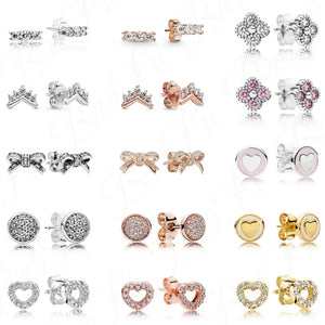 BaoFu 925 Silver Earrings Crown Bowknot Love Clover Jewelry