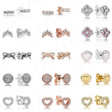 BaoFu 925 Silver Earrings Crown Bowknot Love Clover Jewelry