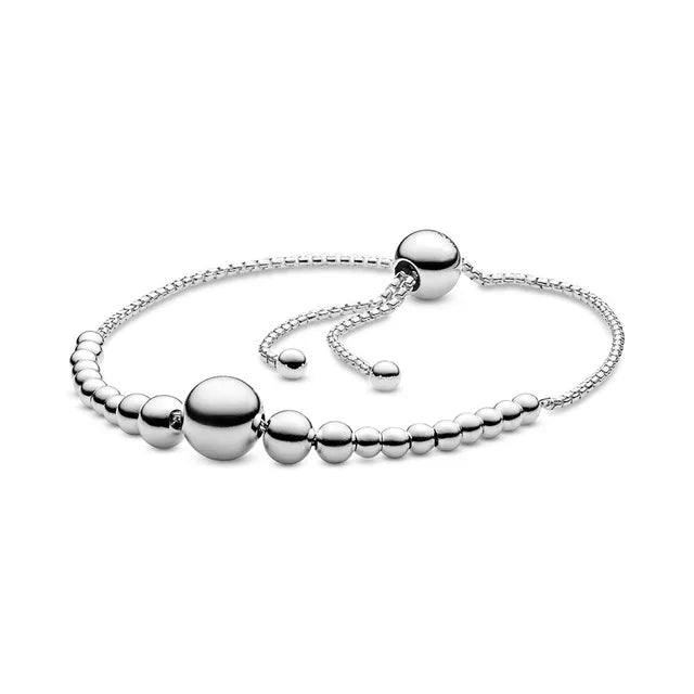 Baofu 925 Silver Bracelet Round Beads Adjustable DIY Jewelry