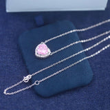 925 Sterling Silver Zircon Heart Pendant Necklace Women Wedding Party
