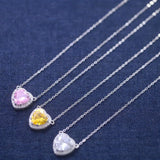 925 Sterling Silver Zircon Heart Pendant Necklace Women Wedding Party