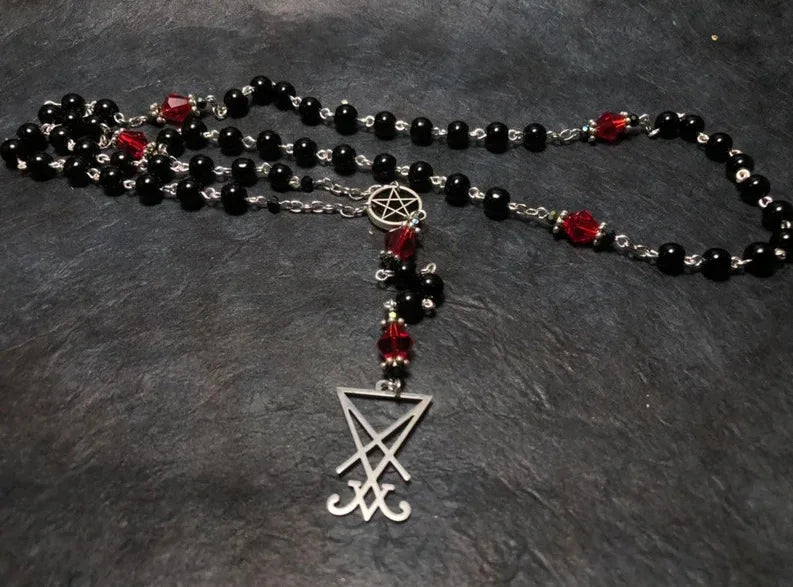 Baphomet Mystery Satan Goat Mendes Rosary Pendant Necklace