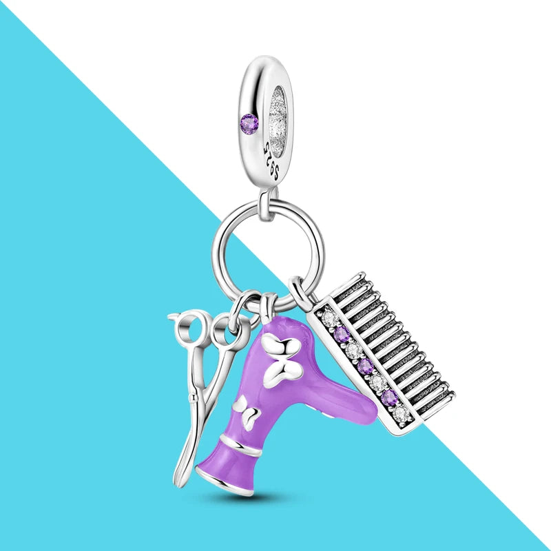 Barber Set Silver Dangle Charms for Chain Bracelet
