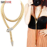 Baroque Beauty Snake Long Necklace Crystal Choker Waist Chain