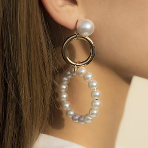 Baroque Freshwater Pearls Hoop Earrings Geometric Round Statement Jewelry