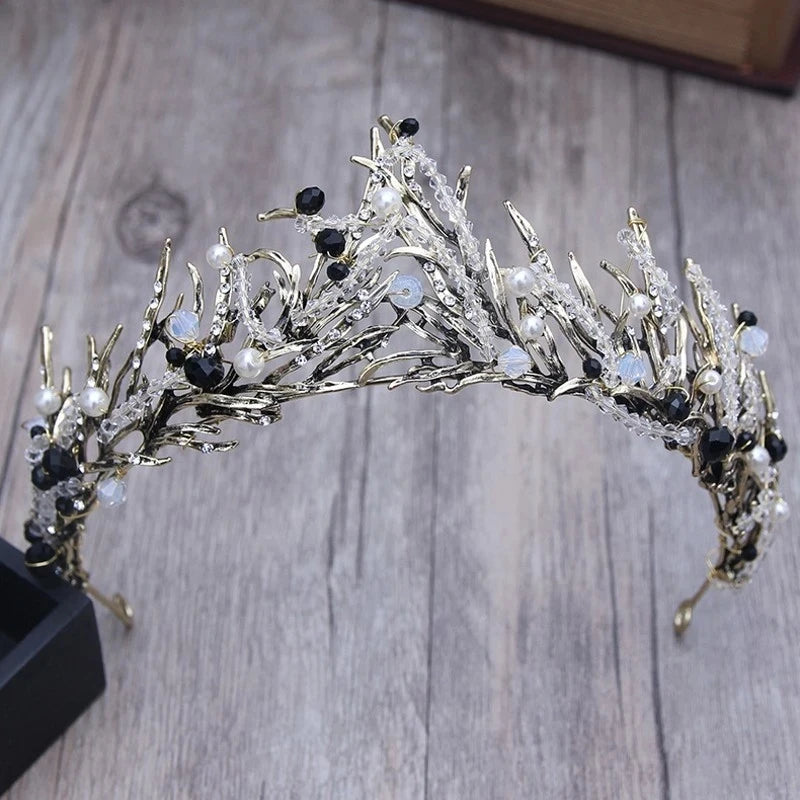 Baroque Vintage Princess Hair Crown Pink Rhinestone Wedding Accessory