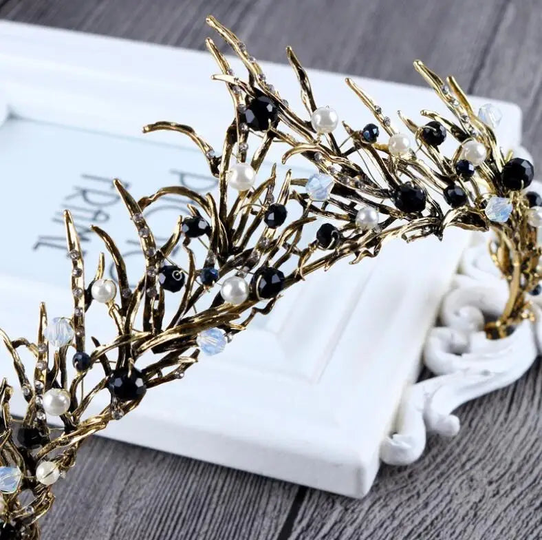 Vintage Princess Hair Crown Bronze Baroque Quinceanera Wedding Hair Accessory