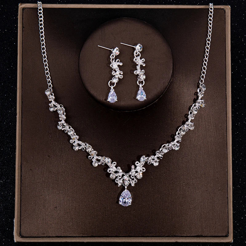 Baroque Crystal Bridal Jewelry Set - Rhinestone Necklace Earring Set