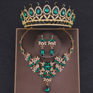 Baroque Crystal Crown Tiara For Women Bride Rhinestone Bridal Jewelry Set