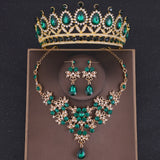 Baroque Crystal Crown Tiara For Women Bride Rhinestone Bridal Jewelry Set