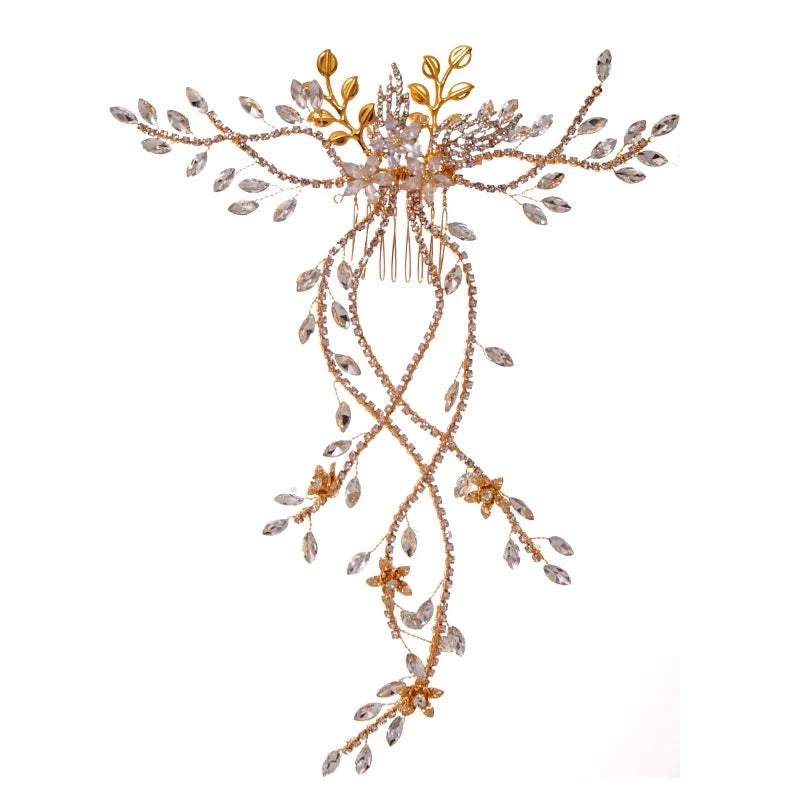 Baroque Crystal Rhinestone Pearls Tassel Hairband Bridal Tiara