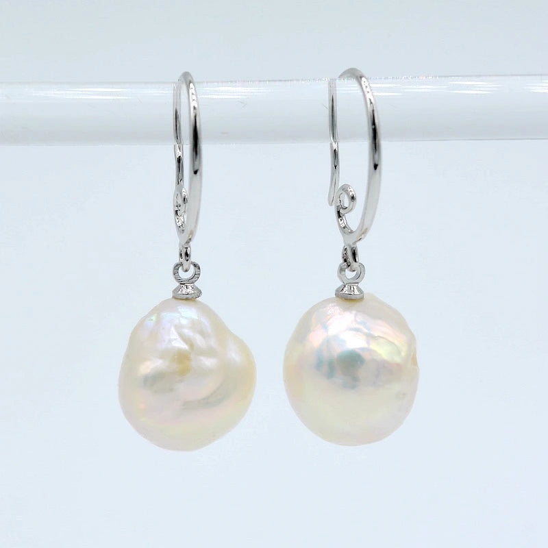 Baroque Pearl Flame Ball Shape Silver Earrings