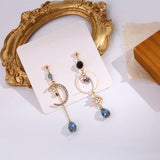 Baroque Rhinestone Water Drop Clip Earrings Moon Tassel Long Earrings