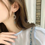 Baroque Rhinestone Water Drop Clip Earrings Moon Tassel Long Earrings