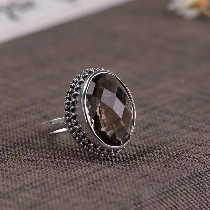 Baroque Ethnic Style Vintage Silver Inlaid Gemstone Ring