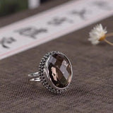 Baroque Ethnic Style Vintage Silver Inlaid Gemstone Ring