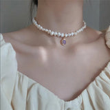 Baroque Pearl Beaded Necklace Moonstone Pendant Choker