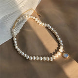 Baroque Pearl Beaded Necklace Moonstone Pendant Choker