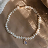Baroque Pearl Beaded Necklace Moonstone Pendant Choker