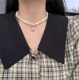 Baroque Pearl Beaded Necklace Moonstone Pendant Choker