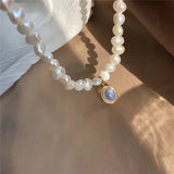 Baroque Pearl Beaded Necklace Moonstone Pendant Choker