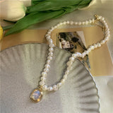 Baroque Pearl Beaded Necklace Moonstone Pendant Choker