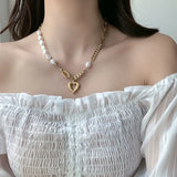 Baroque Freshwater Natural Pearl Heart Pendant Necklace for Women Girls
