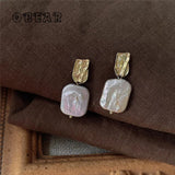 Baroque Freshwater Pearl Bumpy Foil Stud Earrings Retro Copper 14k