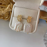 Baroque Freshwater Pearl Bumpy Foil Stud Earrings Retro Copper 14k