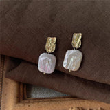 Baroque Freshwater Pearl Bumpy Foil Stud Earrings Retro Copper 14k