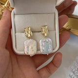 Baroque Freshwater Pearl Bumpy Foil Stud Earrings Retro Copper 14k