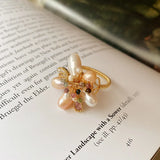 Baroque Pearl Zircon Flower Ring for Women Elegant Jewelry