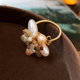 Baroque Pearl Zircon Flower Ring for Women Elegant Jewelry