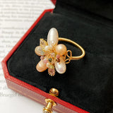 Baroque Pearl Zircon Flower Ring for Women Elegant Jewelry