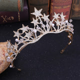 Baroque Star Crystal Pearl Wedding Tiaras Bridal Crown Rhinestone