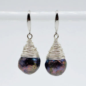 Baroque Freshwater Pearl Drop Earrings, Silver Wire Braided