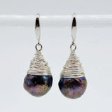 Baroque Freshwater Pearl Drop Earrings, Silver Wire Braided