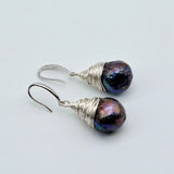Baroque Freshwater Pearl Drop Earrings, Silver Wire Braided