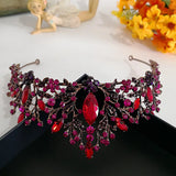 Red Crystal Hair Crown Tiara Baroque Princess Rhinestone Hair Ornaments
