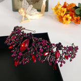Red Crystal Hair Crown Tiara Baroque Princess Rhinestone Hair Ornaments