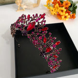 Red Crystal Hair Crown Tiara Baroque Princess Rhinestone Hair Ornaments