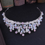 Baroque Pink Crystal Beads Bridal Tiara Crown Pageant Prom Rhinestone Veil