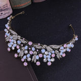 Baroque Pink Crystal Beads Bridal Tiara Crown Pageant Prom Rhinestone Veil